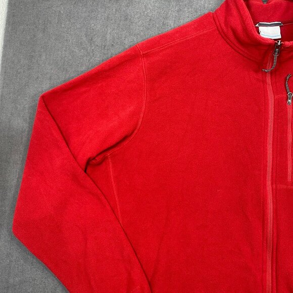Columbia Red Full-Zip Fleece Jacket SZ XXL Mens Lightweight Warm Adjustable Hem - Picture 9 of 13